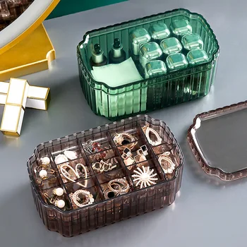 Прозрачная Зеленая Акриловая коробка для хранения ювелирных изделий с защитой от окисления, Ожерелье, Серьги, Кольцо, Пылезащитная коробка-органайзер для ювелирных изделий из 1/3 слоев