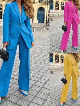 Профессиональный костюм, Весенний комплект 2023, Новое однотонное модное пальто с длинным рукавом, Длинные брюки, Комплекты из двух предметов, женская одежда