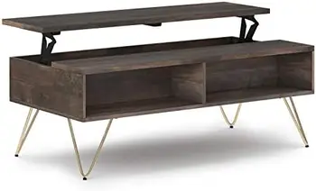 Прямоугольный промышленный журнальный столик с подъемной столешницей из натурального дерева и металла MANGO шириной 48 дюймов для гостиной и семейного номера