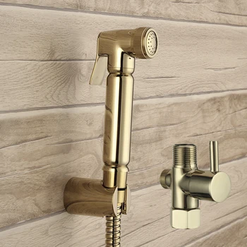 Роскошная золотая латунь 1/2*7/8*7/8 Клапан с Т-образным адаптером Ручной душ с распылителем для ванной комнаты, туалета, насадки для душа, струйный набор, вся медь
