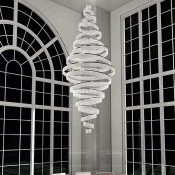 Роскошная Лестничная Хрустальная светодиодная люстра для вестибюля гостиной Большое Современное Подвесное освещение Ring Cristal Хромированная Длинная лампа