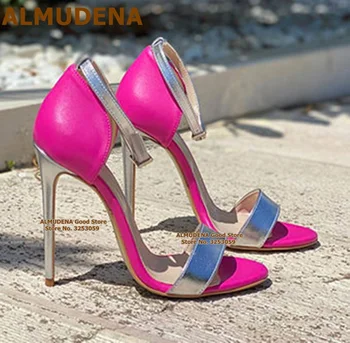Сандалии-гладиаторы ALMUDENA На тонком высоком каблуке с ремешком и пряжкой, Лаконичные модельные туфли с открытым носком, Изящные свадебные туфли-лодочки Size47