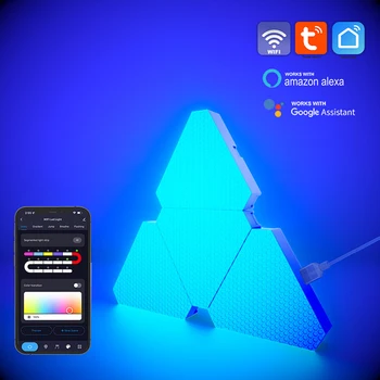 Светодиодный Треугольный Настенный светильник RGBIC Quantum Ambient Night Lamp 5V Tuya Wifi Bluetooth Control Поддержка Alexa Google Home Music Sync