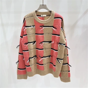Свитер в стиле пэчворк для женщин, новинка 2023 года, высококачественный роскошный брендовый дизайнерский пуловер, вязаные джемперы с длинными рукавами