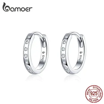 Серьги-кольца BAMOER для женщин, серебро 925 пробы, минималистичный простой круг, серьги из настоящего серебра, корейские модные ювелирные изделия BSE101