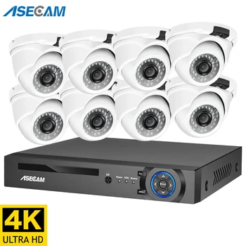 Система камеры безопасности 4K Ultra HD 8MP h.265 POE NVR Kit CCTV Наружная Металлическая Белая Купольная ip-камера Видеонаблюдения
