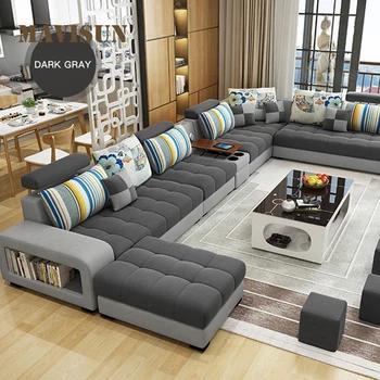 Скандинавские современные минималистичные диваны с длинным креслом, Секционный тканевый диван с шезлонгом, 3-местный диван, Большая мебель