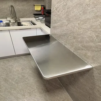 складной режущий невидимый обеденный стол из нержавеющей стали 304, настенный складной стол, кухонная столешница без перфорации