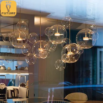 Современная прозрачная стеклянная светодиодная люстра с пузырьковым освещением, Индивидуальная люстра для гостиной для столовой, светильник для внутреннего декора