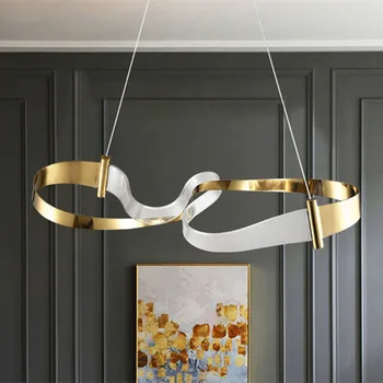 Современная прямоугольная люстра Led Gold Streamer Led постмодернистский дизайн акриловая лампа кухонный остров внутренняя люстра из кованого железа