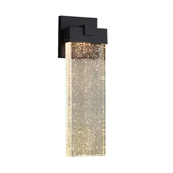 Современный светодиодный настенный фонарь для наружного и внутреннего использования в матово-черной отделке с пузырьковым стеклом Essence Прямоугольный хрустальный светильник Wall Decor 3000K
