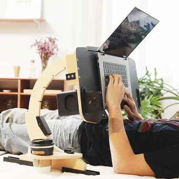 Стол для ноутбука, многофункциональный прикроватный столик, деревянная подставка для ноутбука с возможностью регулировки на 360 градусов, подставка для настольного компьютера, портативная складная подставка