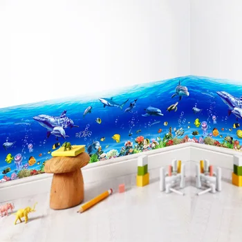 Съемные наклейки на стену Подводный мир Морская Рыба, наклейка на линию плинтуса для Маленьких Детей, Детская Комната, домашний декор, наклейки из ПВХ