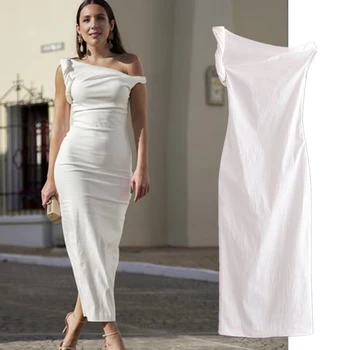 Увядшее Марокканское Белое асимметричное платье на одно плечо во французском ретро-стиле, Сексуальное Праздничное Повседневное летнее платье Миди, женское