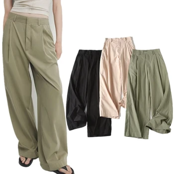 Увядшие японские простые модные Простые высококачественные Женские повседневные брюки из хлопка с высокой талией, Свободные брюки для женщин