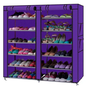 Удобная, экономящая место 12 решеток, двухрядная подставка для обуви из нетканого материала фиолетового цвета [на складе в США]