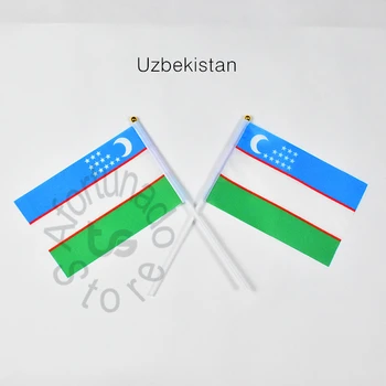 Узбекистан 14*21 см 10 шт. баннер, флаг, развевающийся вручную флаг, национальный флаг для встречи, парада, вечеринки.Подвешивание, украшение