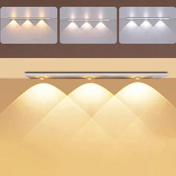 Ультратонкая светодиодная лампа, Беспроводной ночник с датчиком движения, USB-Светодиодная лампа для кухонного шкафа, шкафа для спальни, внутреннего освещения