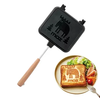 Устройство для приготовления сыра на гриле, Портативная двухсторонняя съемная плита для приготовления сэндвичей, походный тостер для приготовления сэндвичей с деревянной ручкой