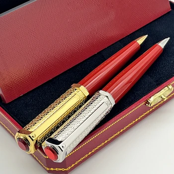 Шариковая ручка LAN CT Santos-Dumont De Heptagon, Красный бочонок, Золотой узор, Роскошная серебряная отделка с гладким написанием серийного номера