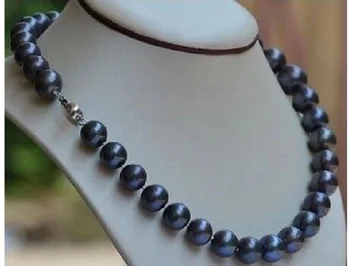 Элегантное AAA 10-11 мм Таити, Черное Синее Круглое Жемчужное Ожерелье 18 