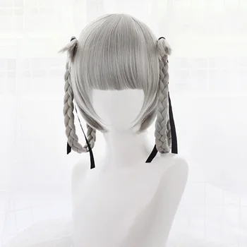 Японское аниме Kakegurui Kirari Momobami 35 см, Короткие Парики, Серые косички, Клип на Косплей Парик + шапочка для парика